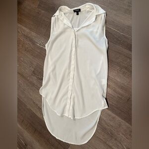 Express White Sleeveless Button-Front High-Low tunic blouse top